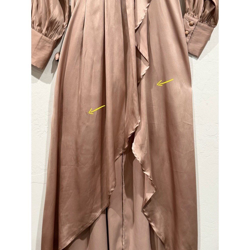 Baltic Born Katya High-Low Wrap Dress Champagne Taupe Satin DD2222 Small - Picture 8 of 11